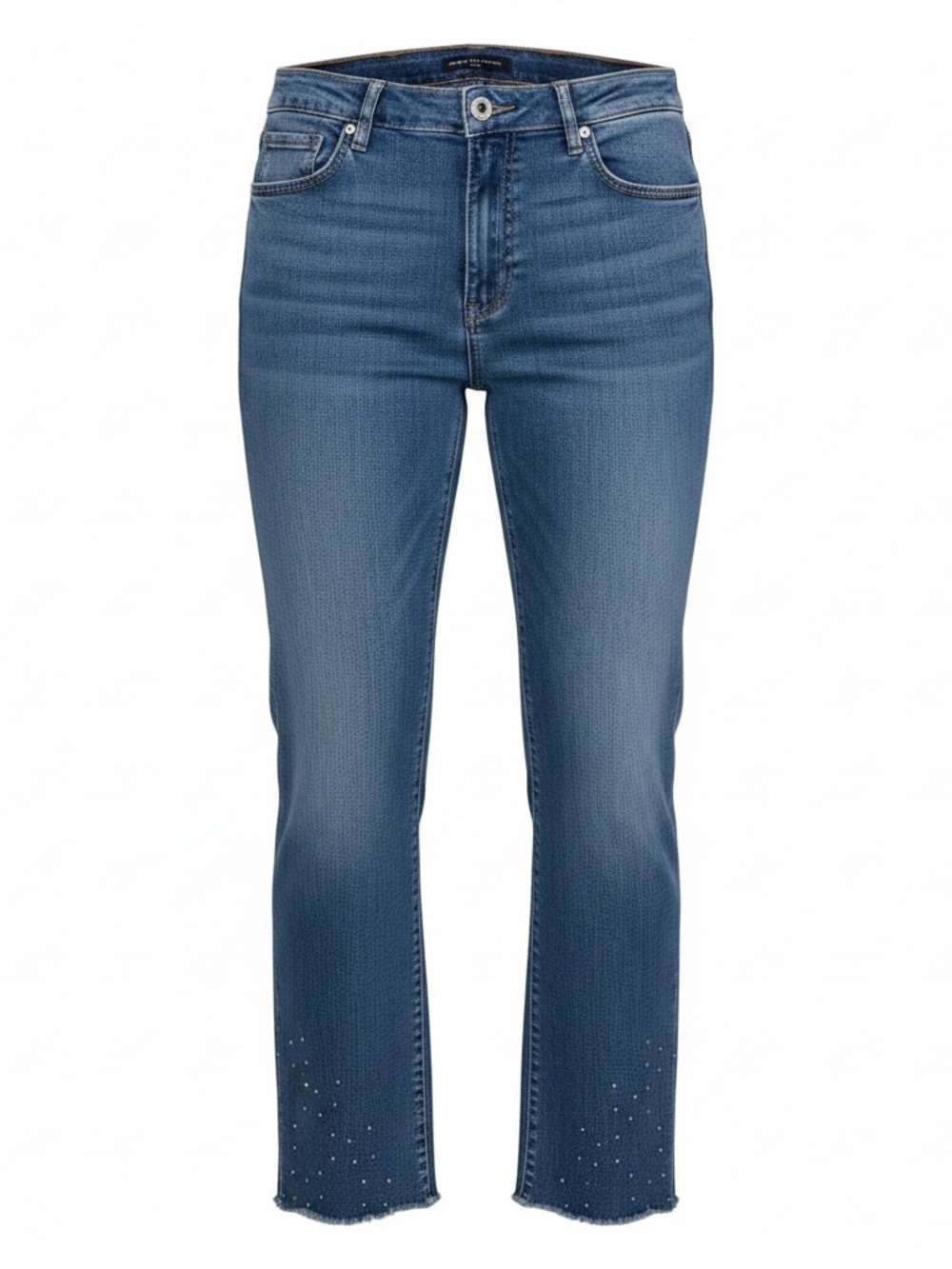 Marc New York Mid-Blue Cropped Straight Jeans with Hem Embellishment - Sz 16